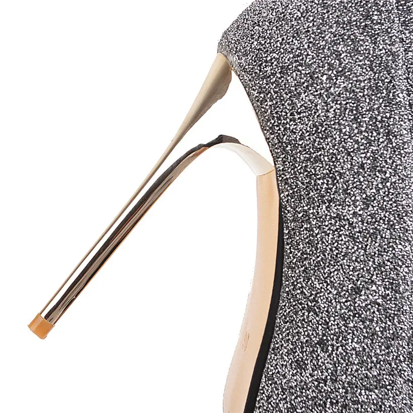 Plus Size Stretch Leopard Over Knee Boots High Thin Heels Pointed Toe Winter Fur Sexy Ladies Long Thigh-high Sock Boots Stripper