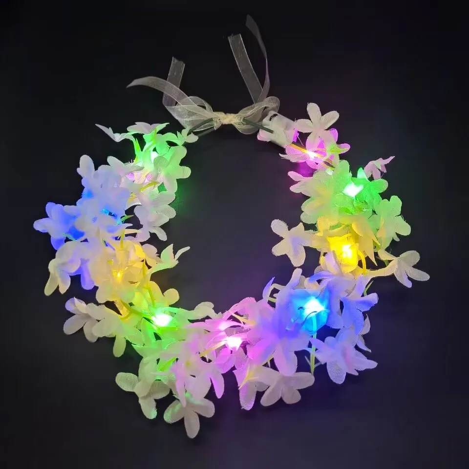 

LED Light Up Flower Wreath Glow Garland Hairband Hawaiian Headband Flower Crown Wreath Birthday Wedding Summer Party Supplies