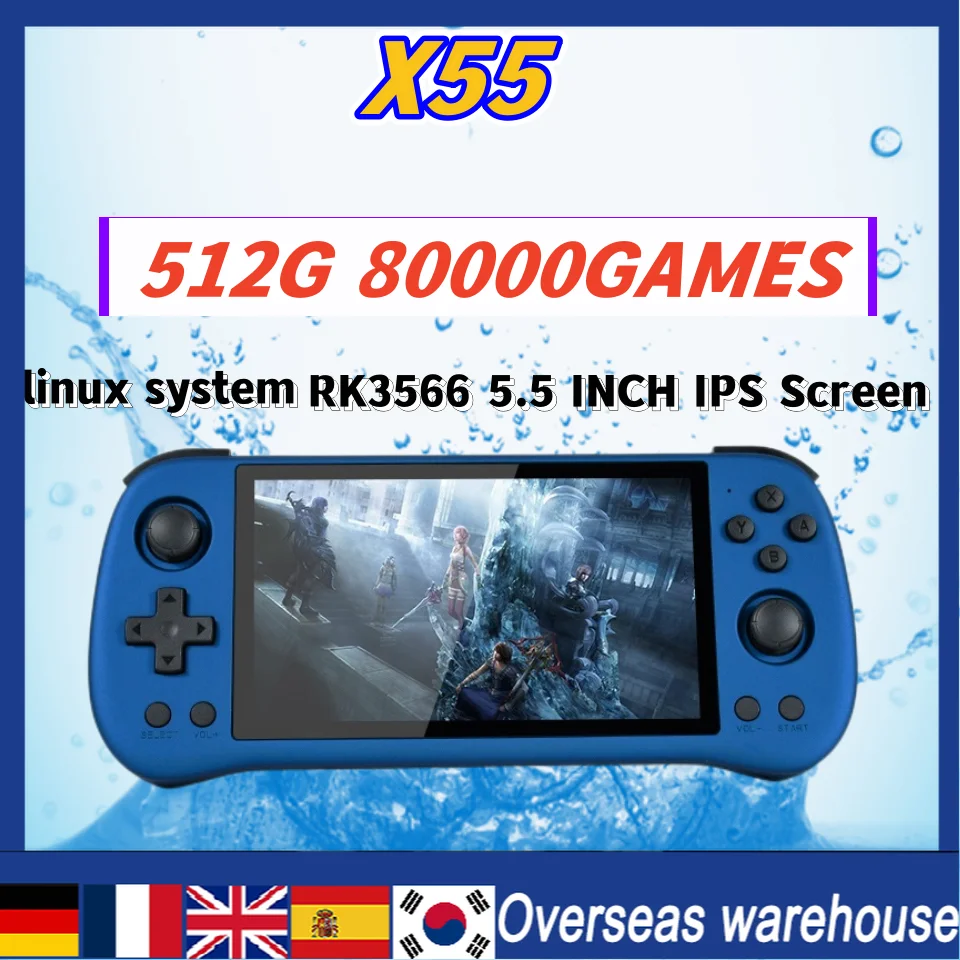 

512G POWKIDDY X55 Retro Handheld Games Console 5.5INCH IPS Screen Jelos Linux System Support Double TF Card TV HDMI 90000 Game