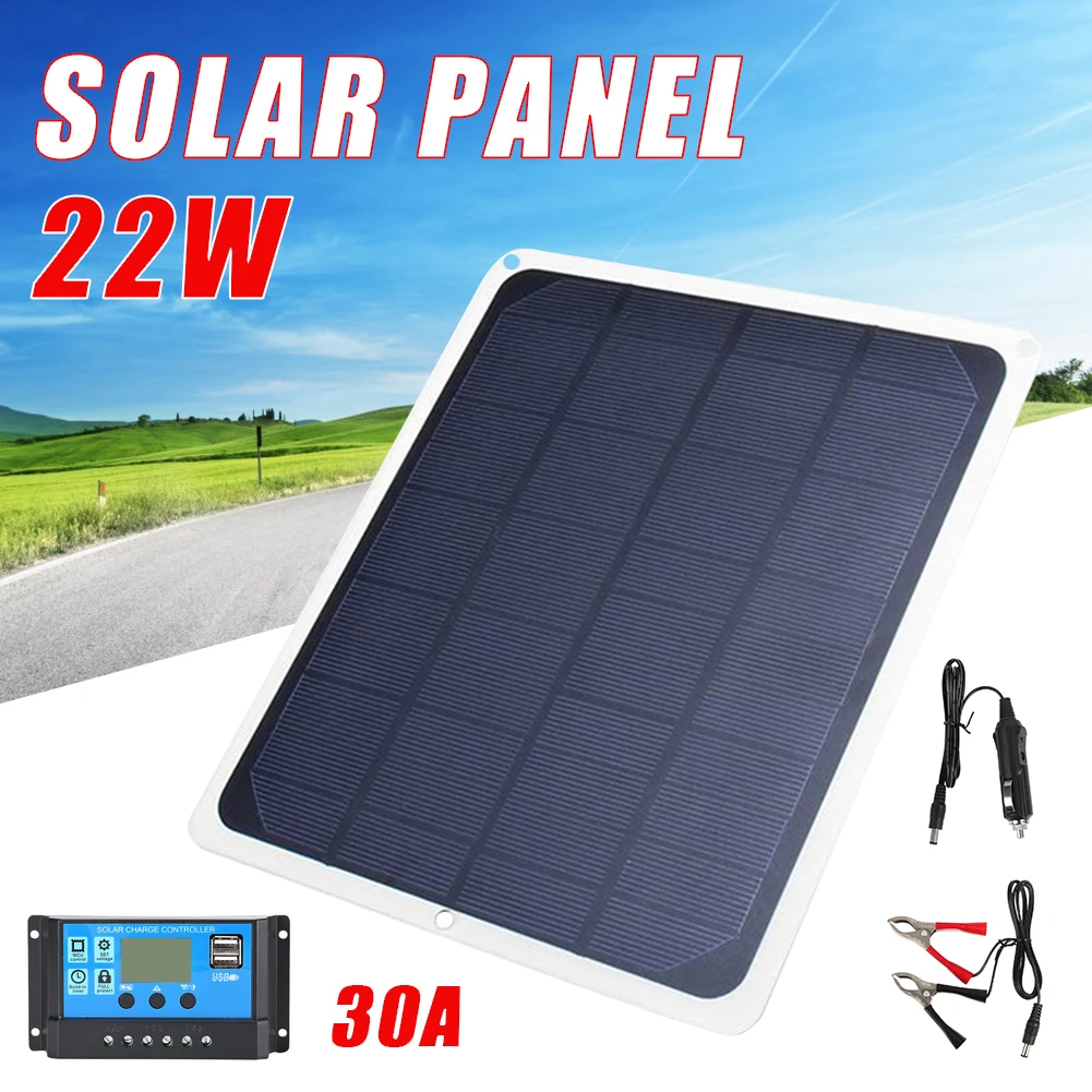 

22W Solar Panel Kit 12V Charge Battery With 30A Controller Module Cell Battery Power Bank For Mobile Phone Car RV Ship Camping