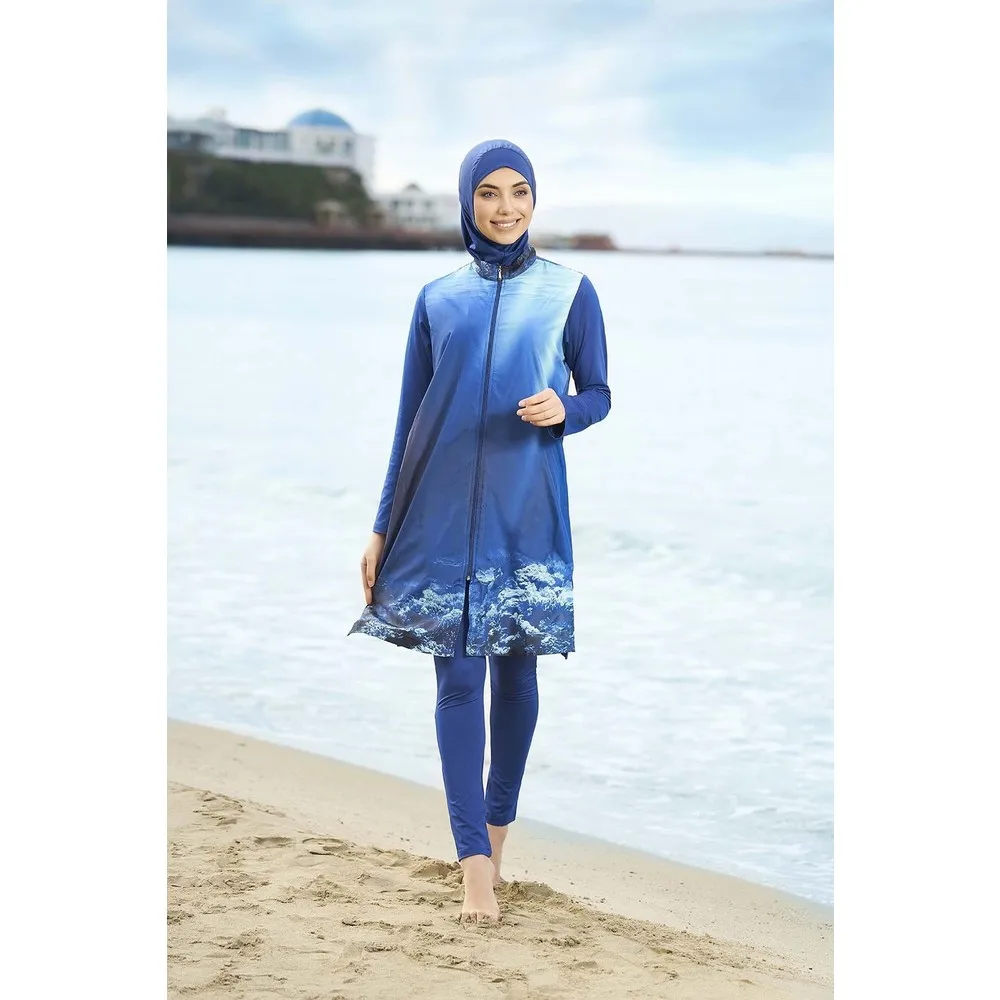 

Dorlie, Женская лайкра с подводным узором, парашютный полноразмерный хиджаб-Джерси темно-синего цвета