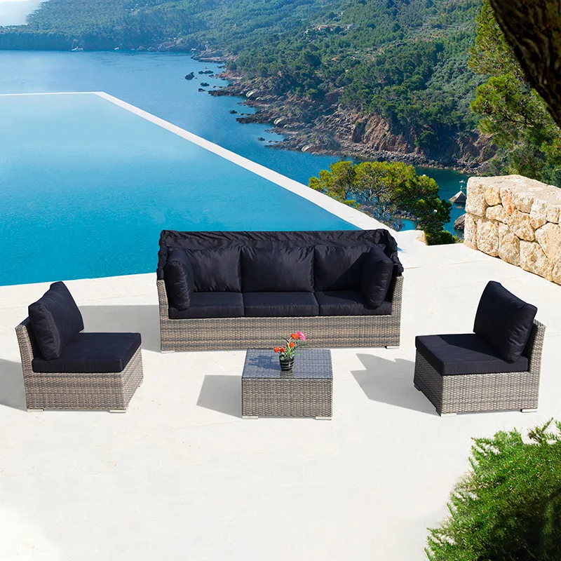 

Nordic outdoor rattan sofa combination rattan-like furniture courtyard villa bed with canopy outdoor leisure rattan sofa
