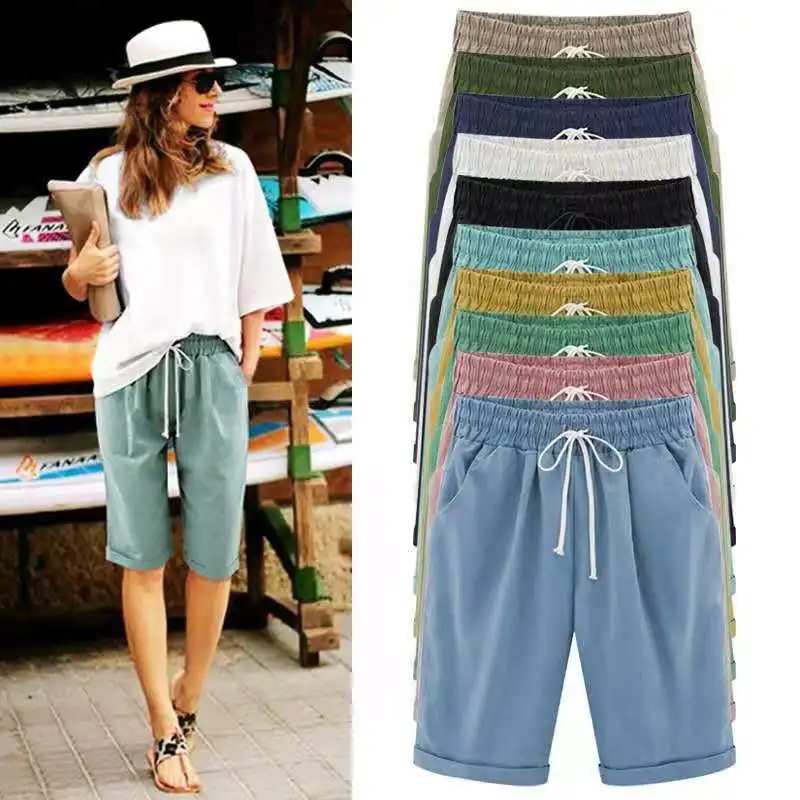 2023 New Summer Dress Fat Sister Casual Pants Women's Capris Thin Outwear Middle Pants Fat Sister Loose Large Women's Wear