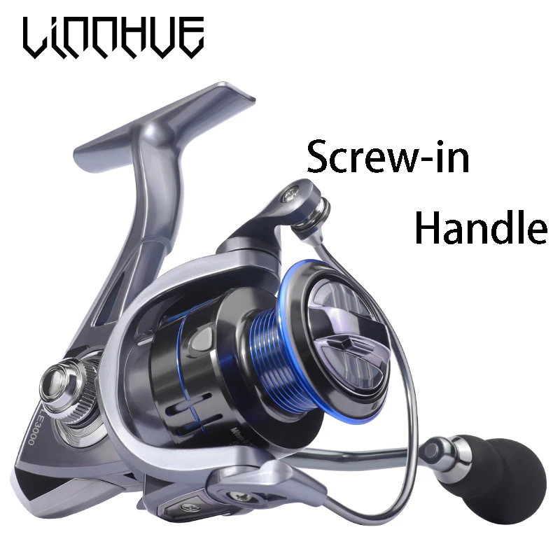 

LINNHUE New Spinning Reel LE1000-6000 Screw-in Handle Fishing Reel Dark blue 5.2:1 High Speed 8kg Max Drag For Reel Fishing