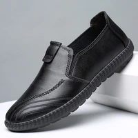 new 2022 men dress shoes summer leather loafers breathable business shoes round toe soft sole driving footwear male flats shoes