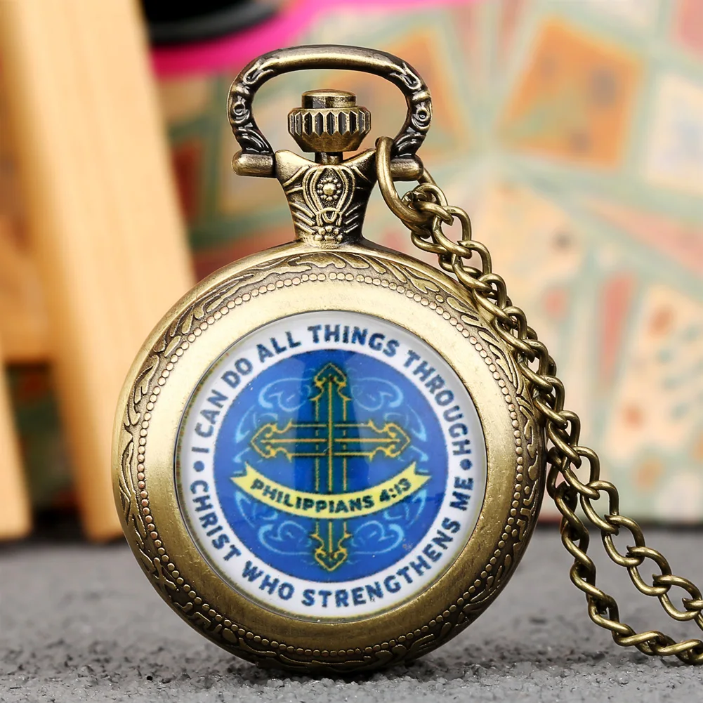 

Medium Size I Can Do All Things Through Christ Who Strengthens Me Bible Philippians 4:13 God Jesus Christian Quartz Pocket Watch