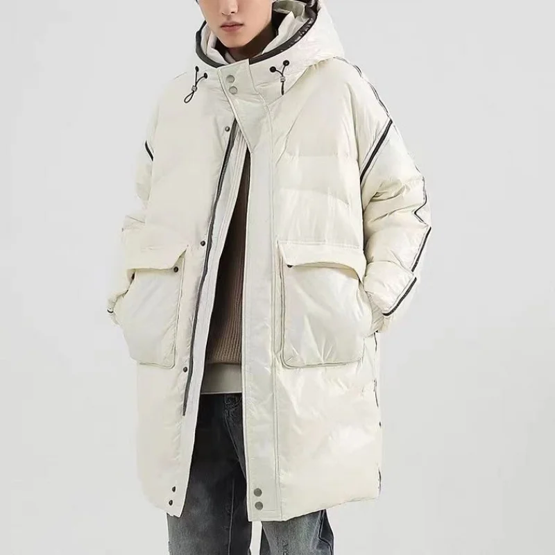 Men's Down Jacket Parkas Medium Length White Duck Down Winter Jackets for Men Hooded Puffer Jacket Loose Thickened Warm Fashion