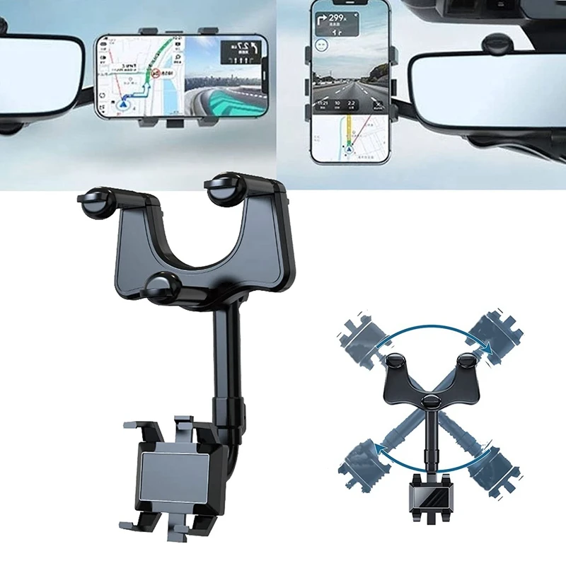 

Car Rearview Mirror Phone Holder 360° Phone Holder GPS Navigation Phone Holder Adjustable Telescopic Car Phone Holder