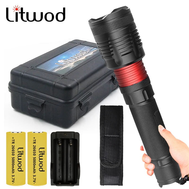 

XHP70.2 32w Powerful Zoom Lens Tactical LED Flashlight 2*18650 26650 Battery Bulbs Waterproof Aluminum Torch for Outdoor Torch