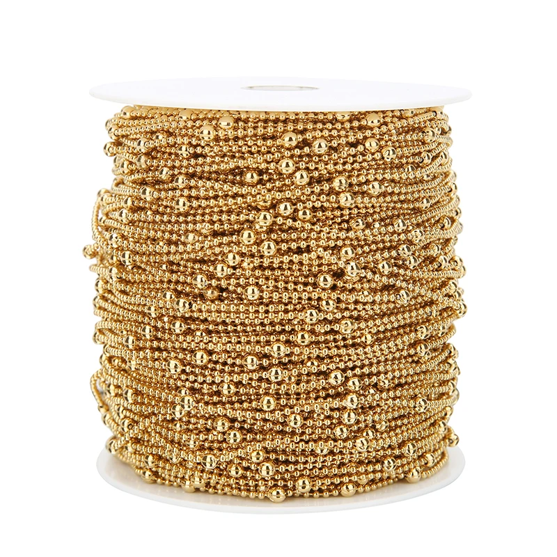 Позолоченная цепочка из нержавеющей стали с бусинами 3 мм, 1 м