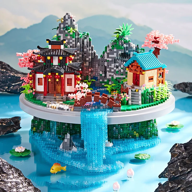 

7626PCS Micro Bricks Fairyland Beautiful Sakura Garden Mountain Waterfall Building Blocks City Street View Assemble Toys Gifts