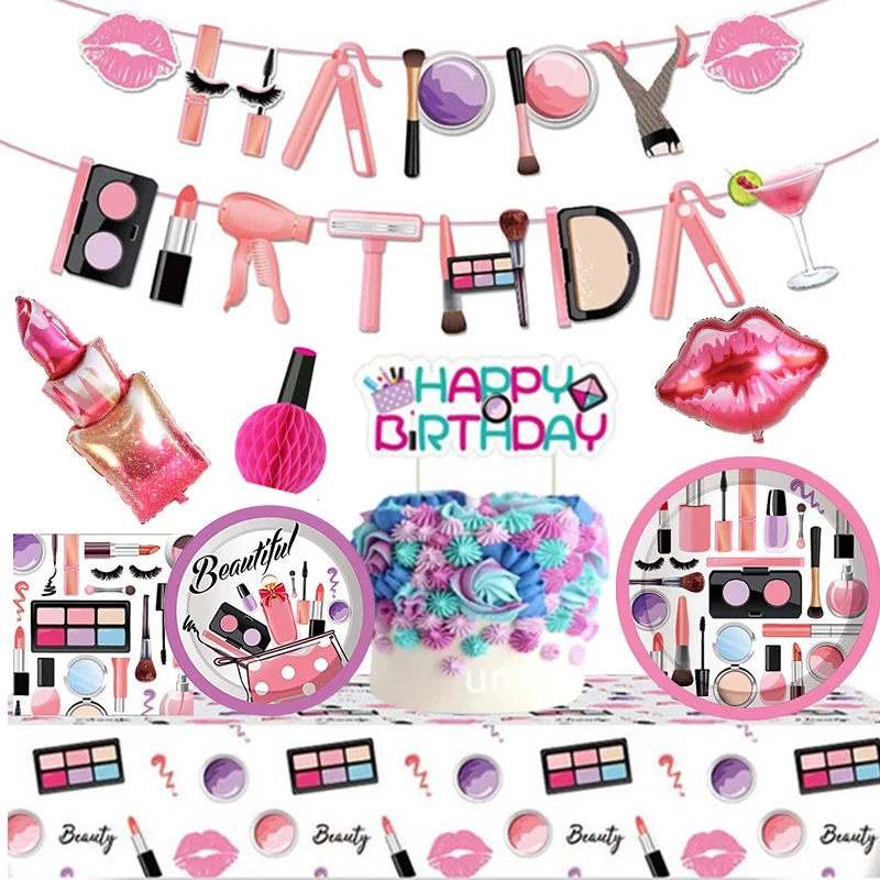 

Spa Makeup Theme Birthday Party Decoration Baby Shower Supplies Balloons Cup Plate Napkin Tablecloth Disposable Tableware Set
