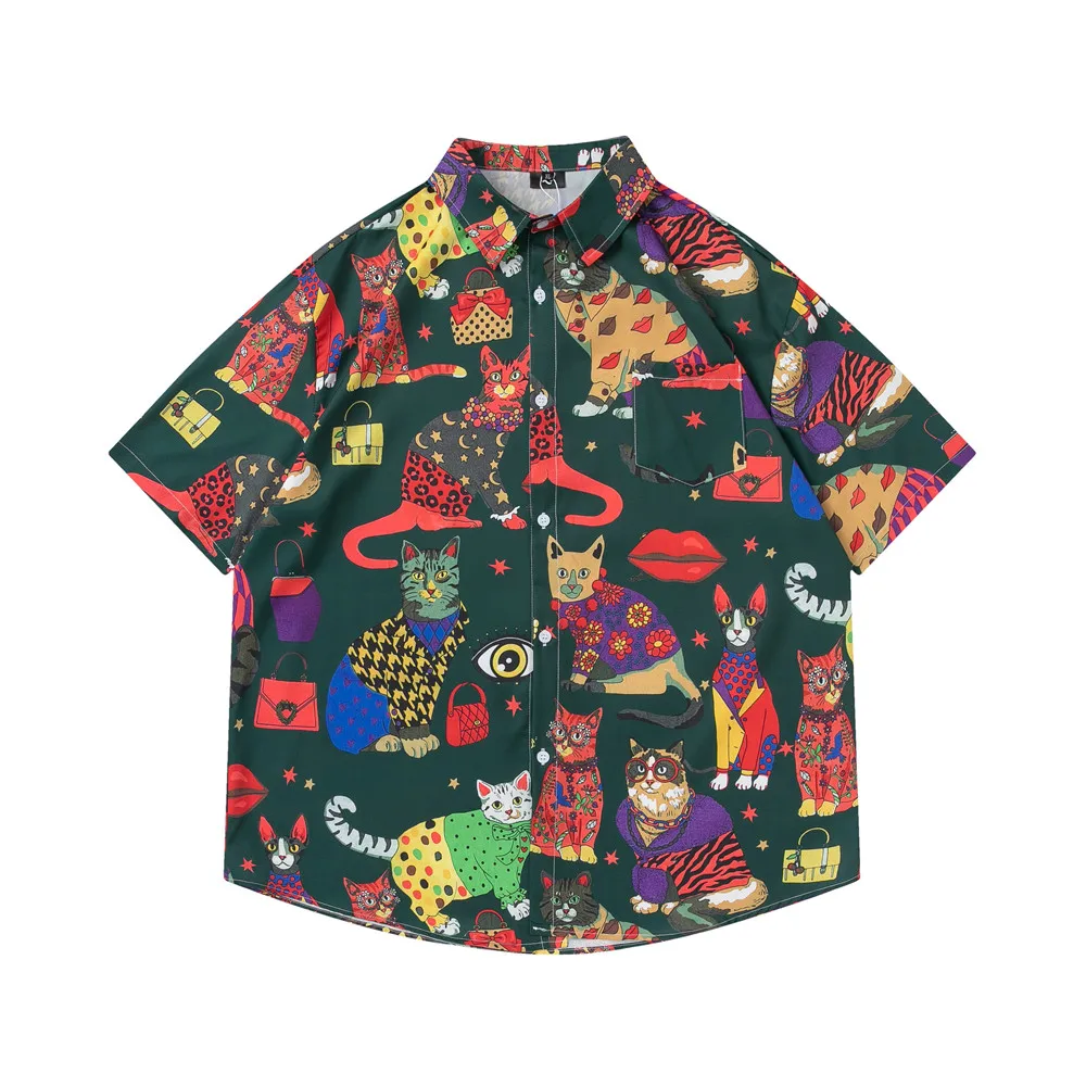 

OSCN7 Повседневная Мужская Уличная рубашка с коротким рукавом и принтом, 2022 Гавайские пляжные Большие женские модные рубашки Harujuku для мужчин ...