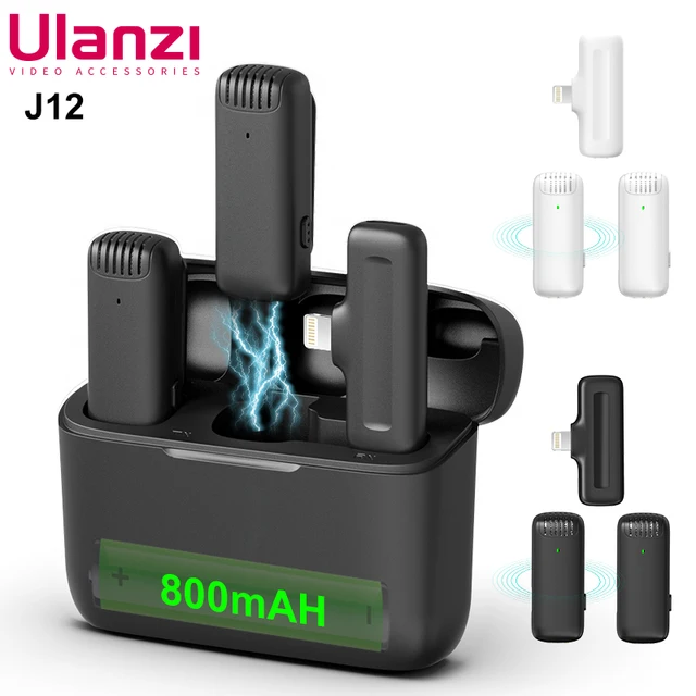 Ulanzi J12 Portable Wireless 20M Lavalier Microphone Transmitter and Receiver Clip Lable Audio Video Mic with Type-C Lightning 1