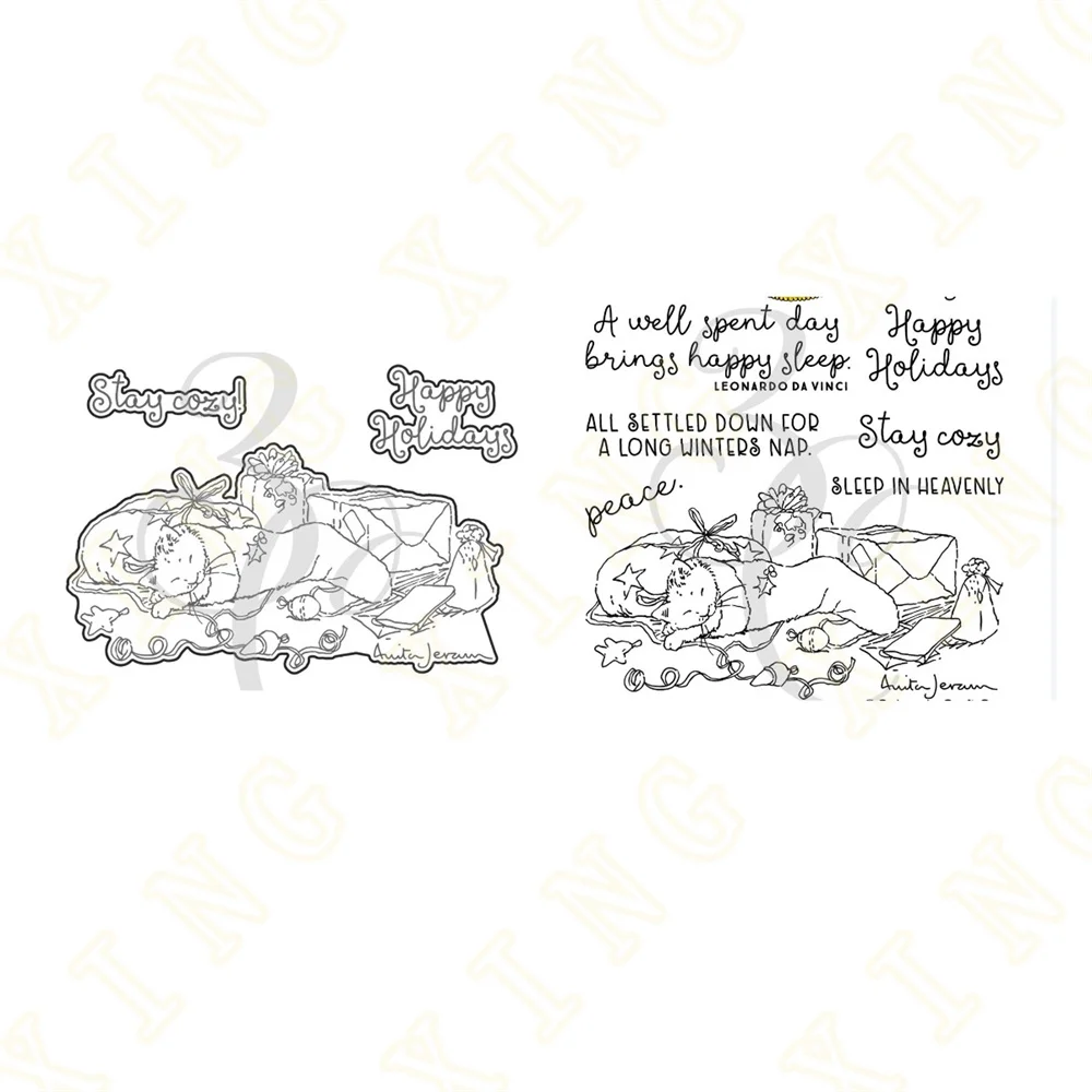 

Cozy Cat Metal Cutting Dies Clear Stamps Scrapbook Diary Decoration Embossing Stencil Template DIY Greeting Card Handmade 2023