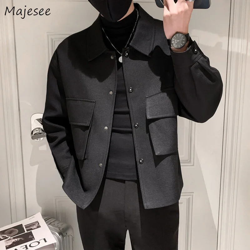 

Jackets Men Autumn Pockets Turn-down Collar Skinny Fashion Outwear Plus Size Streetwear New Arrival BF Clothing Cazadora Hombre