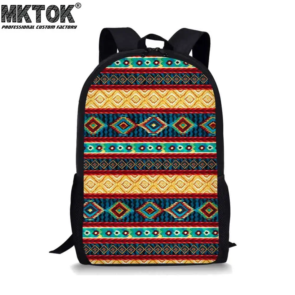 Multicolored Ethnic Tribal Print Girls School Bags Premium Waterproof Mochila Femenina Retro Laptop Women's Backpack College