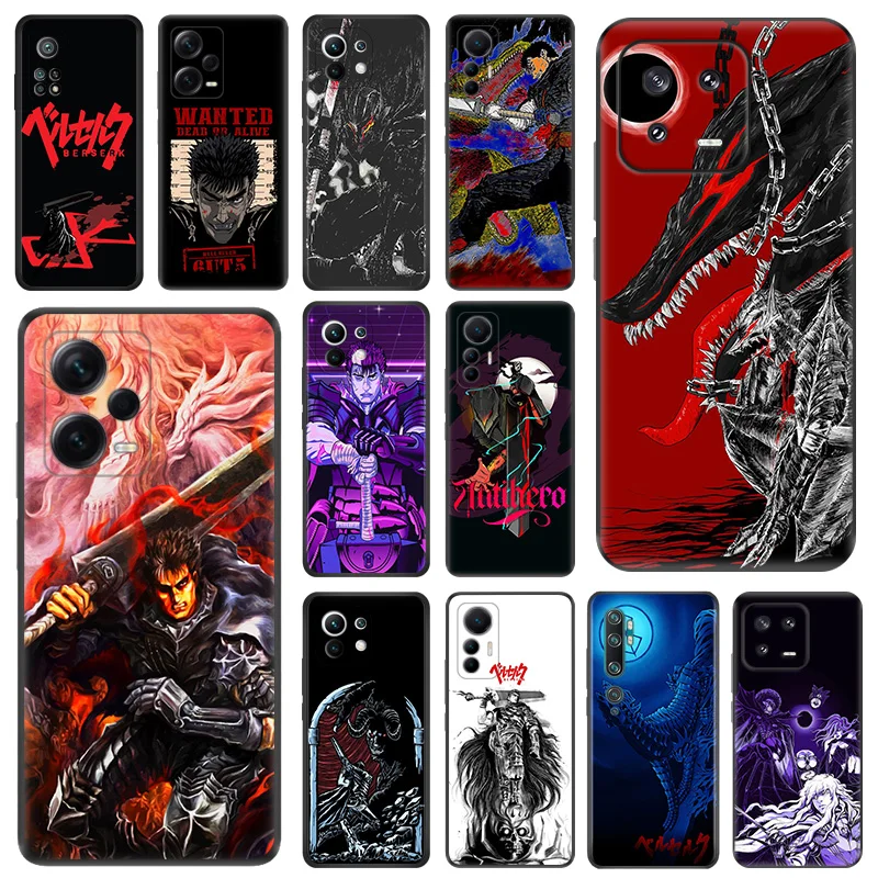 

Berserk Anime Guts Black Anti-Drop Phone Case For Redmi Note 12 Pro 11 11S 11Prime 11E 11T 11SE 10 Lite 10S A1 Plus 10C Cover