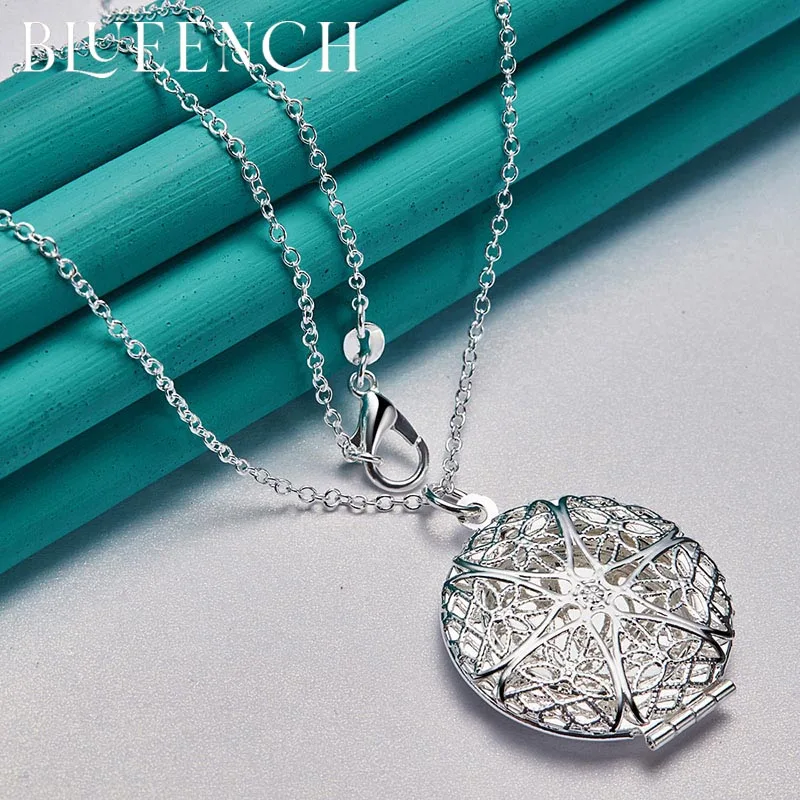 

Blueench 925 Sterling Silver Round Cutout Pendant 16-30 Inch Chain Necklace for Women Engagement Wedding Glamour Jewelry