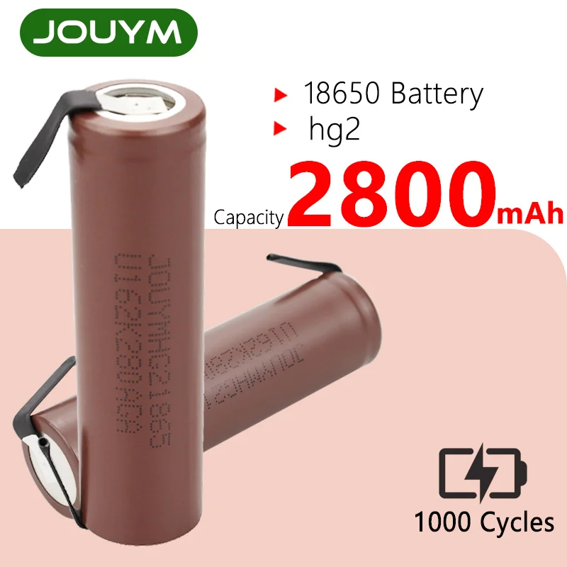

HG2 18650 Battery 2800mAh Batteries 30A High Discharge 3.7V Power Cell+ DIY Nickel