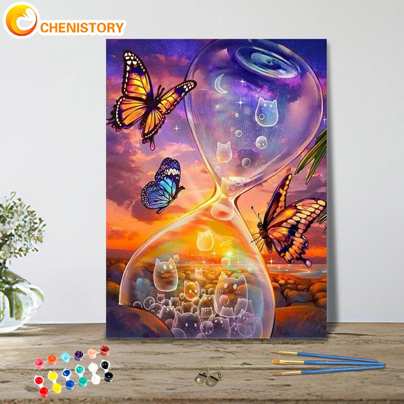 

CHENISTORY Paint By Number Hourglass Scenery Drawing On Canvas Gift Pictures By Numbers Kits HandPainted Butterfly Home Decor