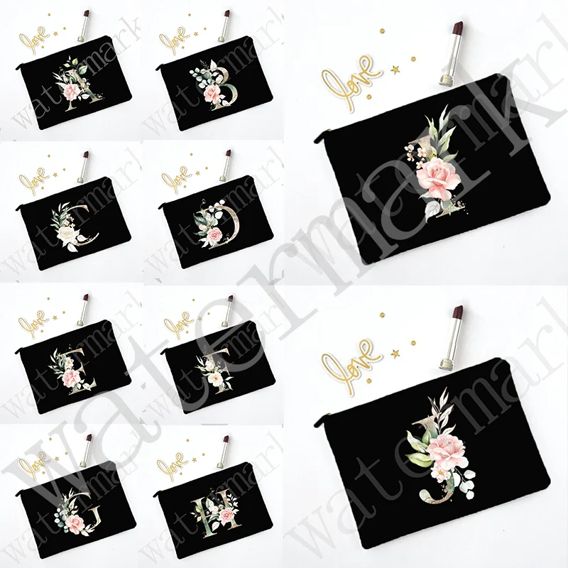 Case Women Cosmetic Bags Letter Print Wash Bag Makeup Pouch Travel Storage Zip Up Toiletries Organizer Girl