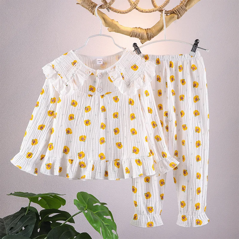 

Children Pajamas Set Long Sleeve Girls' Home Wear Clothes Spring Baby Girls Clothes Sets Floral Cotton 3-12Y Kids Pajamas Didida