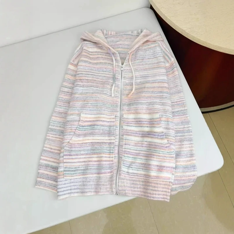 Очень большой свитер с капюшоном в радужную полоску весом 50 00 кг мужская и