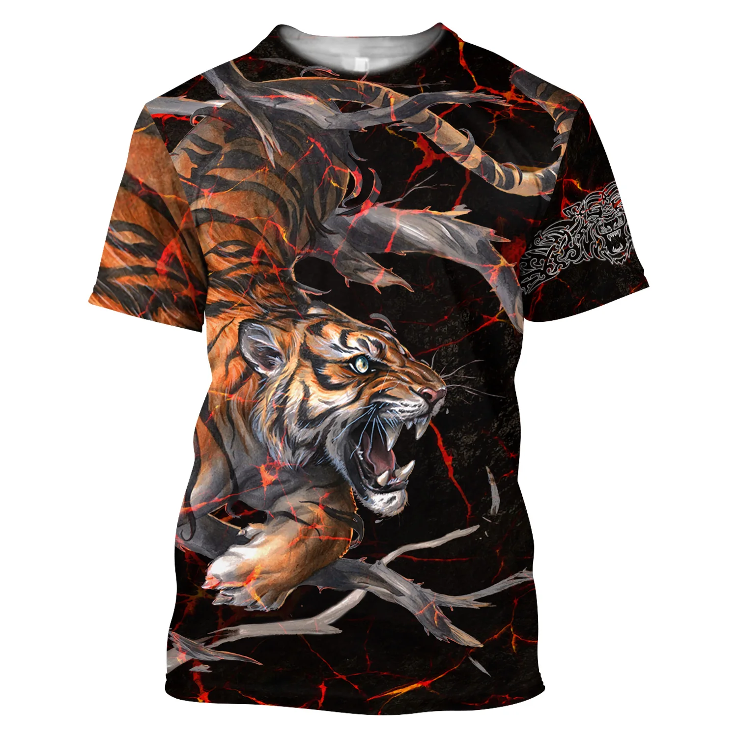 

Black Top Fashion Men's Breathable Sweatshirt for Men Summer Street Wear Tiger 3D Printed Men's T-shirt Short Sleeve