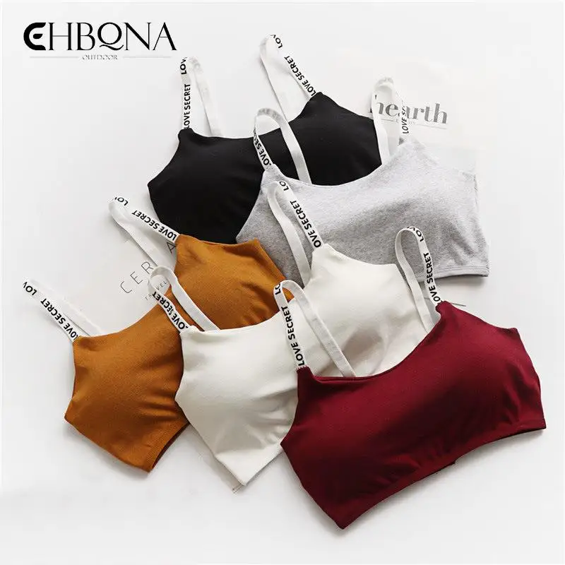 

Women Summer Sexy Seamless Detachable Padded Sling Cotton Bra Casual Letter Printing Bra Fitness Running Breathable Ladies Bra