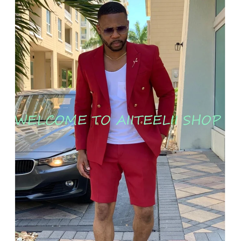 Men's Suit 2 Piece Summer Casual Blazer + Shorts Wedding Tuxedo Formal Jacket gilet costume homme