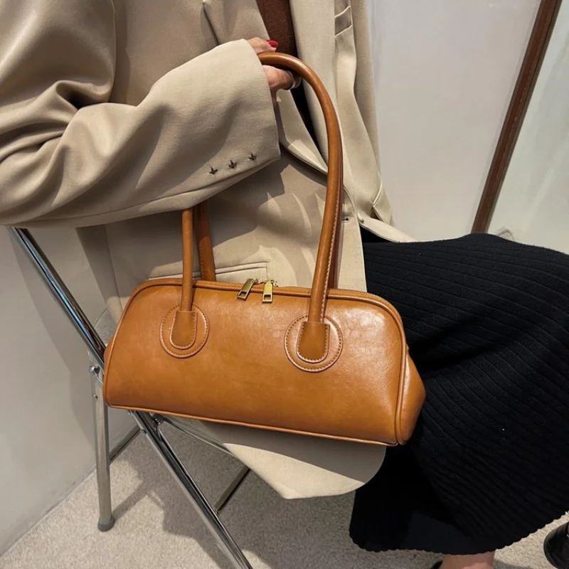 

Autumn Vintage PU Leather Women's Shoulder Bag Double Zipper Ladies Underarm Bag Fashion Solid Design Armpit Bag Bolsa Feminina