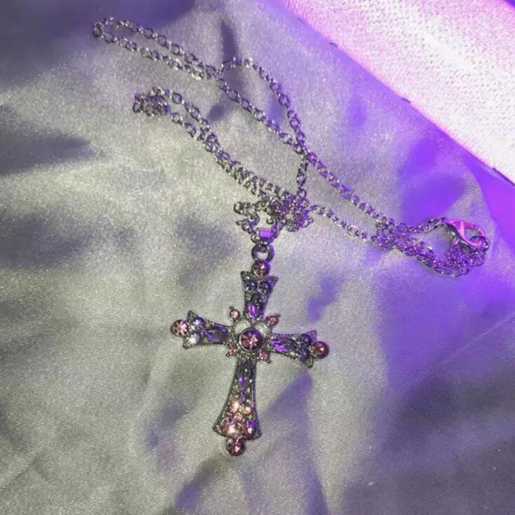

Luxury Fashion Bohemian Colorful Crystal Zircon Cross Pendant Necklace for Women Stainless Steel Chain Necklace Jewelry Gift