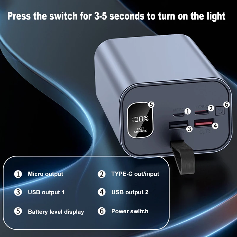 Фото DIY 6*21700 аккумулятор Power Bank комплект 30000 мАч светодиодный светильник для кемпинга PD/QC 22,5 Вт быстрая зарядка USB-C/микро вход алюминиевый корпус №5