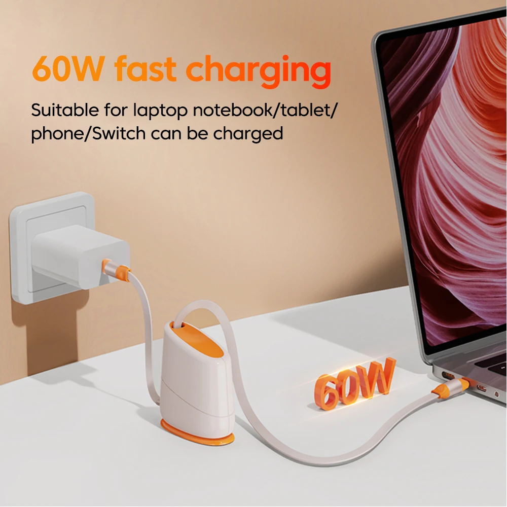 Настольный выдвижной кабель USB Type C 100 Вт PD60W Кабель для быстрой зарядки типа iphone 15