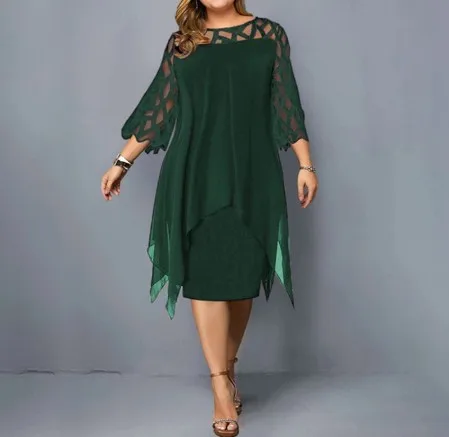 

Pregnant Women's Lace Splice Three quarter Sleeve Irregular Hemline Dress black