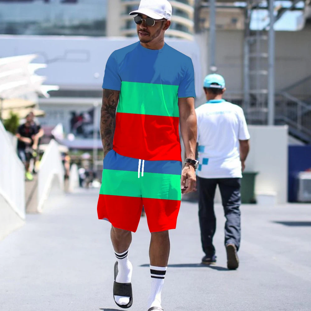 

Cotton Mesh Cloth Printing Contrast Color Men's Suit Fashion Trend 3D Printing Pattern Short Sleeve/Shorts Home Leisure Suit
