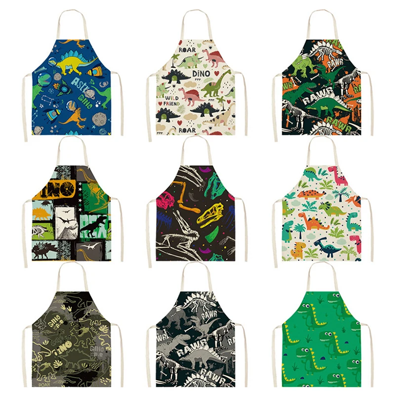 

Home Cartoon Dinosaur Cute Apron for Children Kitchen Cooking Linen Adults Children Aprons Bib Baking Accessories Delantal
