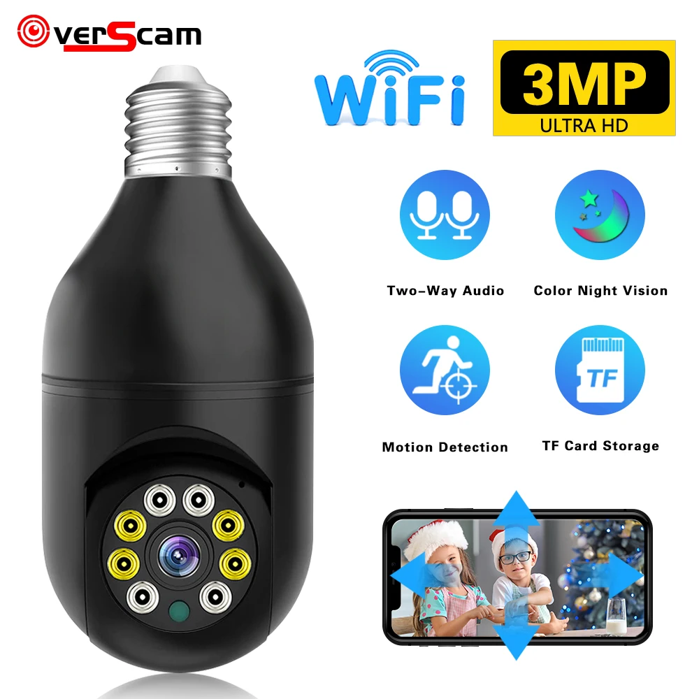 

3MP Surveillance Camera Bulb Night Vision Full Color Human Track CCTV Video Indoor Smart Home iP Camer wifi Security Monitor