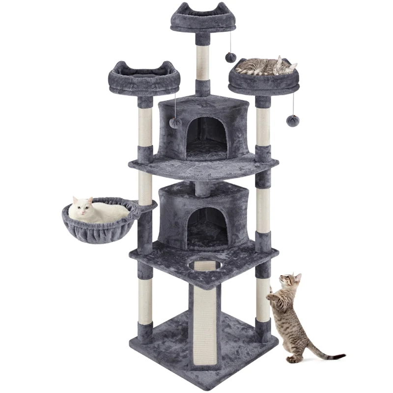 

76"H Large Multilevel Cat Tree Tower with Condos and Perches, Dark Gray