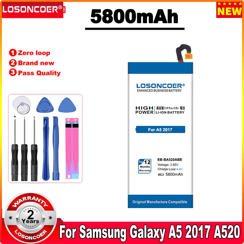 

LOSONCOER 5800mAh EB-BA520ABE Battery For Samsung A5 2017 SM-A520F SM-A520D SM-A520S SM-A520K SM-A520L