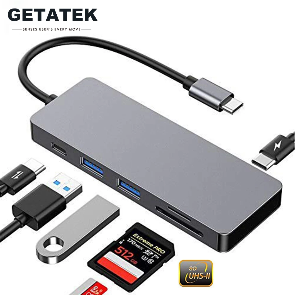 

USB-хаб Getatek с кардридером для SD-карт 4,0, 4 порта USB Type-C на USB 3,0