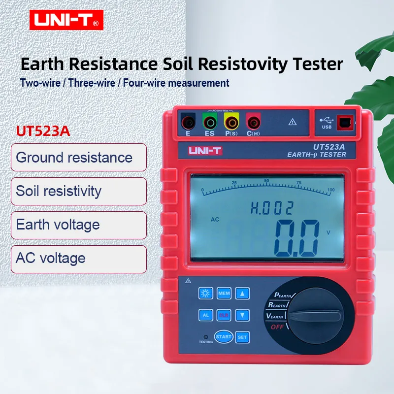 

Uni-t UT523A Digital 2/3/4 Pole Earth Ground Resistance Megger Voltage Soil Resistivity Tester Meter RS232