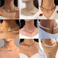 colorful beads butterfly heart flower stone tai chi pendant chain necklace for women female boho fashion vintage choker jewelry