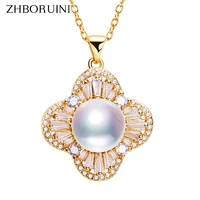 zhboruin new clover pearl pendant 100 real natural freshwater pearl necklace 18k gold plating jewelry necklaces for women 2022