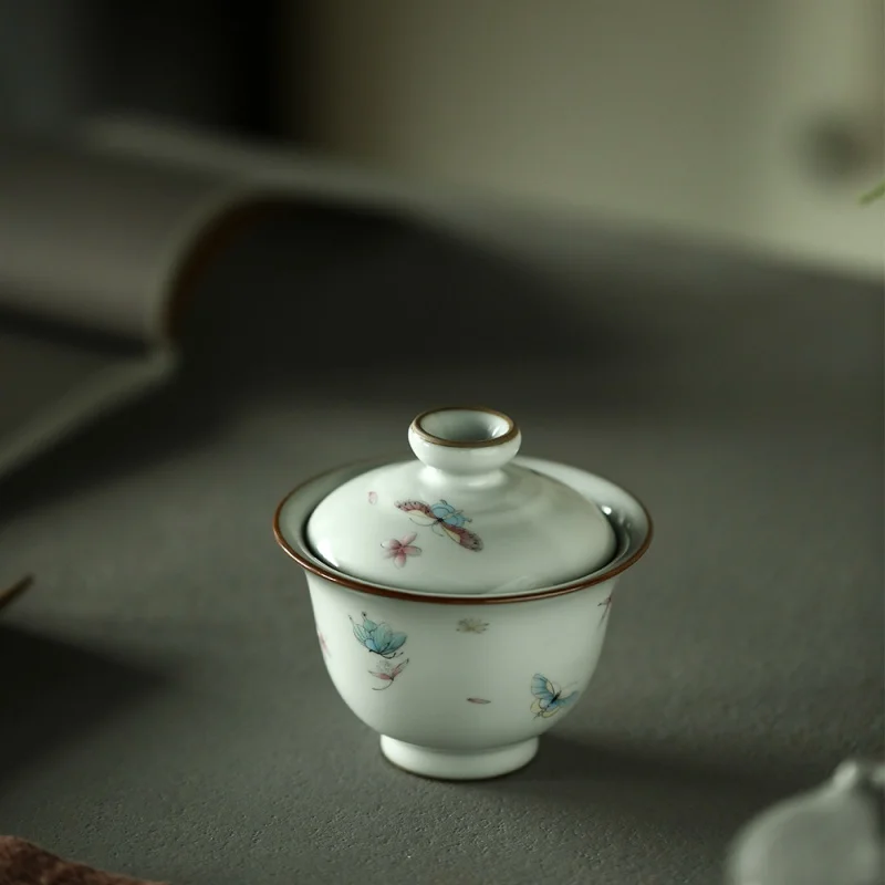 

Официальная печь Ru посуда Цзиндэчжэнь розовый Бабочка рок чай два только Tureen мастер чашка ручной работы высококачественный чайный набор ем...