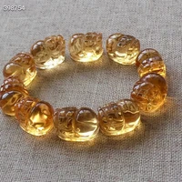 natural yellow citrine beads bracelet jewelry women men citrine 14109mm pi xiu carved beads wealthy stone birthday gift aaaaa