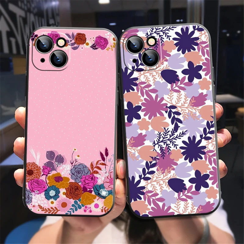 

Cartoon Flower Phone Case For iPhone X XS XR XS Max 11 11 Pro 12 12 Pro Max For iPhone 12 13 Mini Liquid Silicon Soft Back