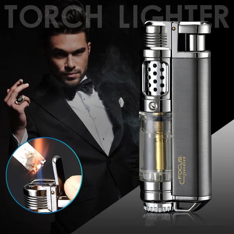

Blue Flame Direct Charge Butane Gas Cigar Lighter Large Fire Cigarette Accessories Personalized Gas Chamber Men's Gadget