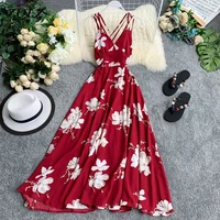 zqlz women summer sexy dress v neck print flower dresses for women floral printed backless beach boho casual vacation dress